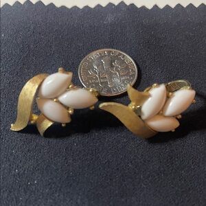 Trifari Gold and Cream Floral Earrings